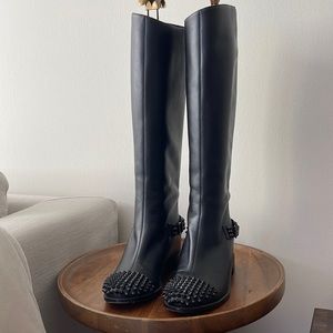 Christian Louboutin Leather Studded Accents Riding Boots